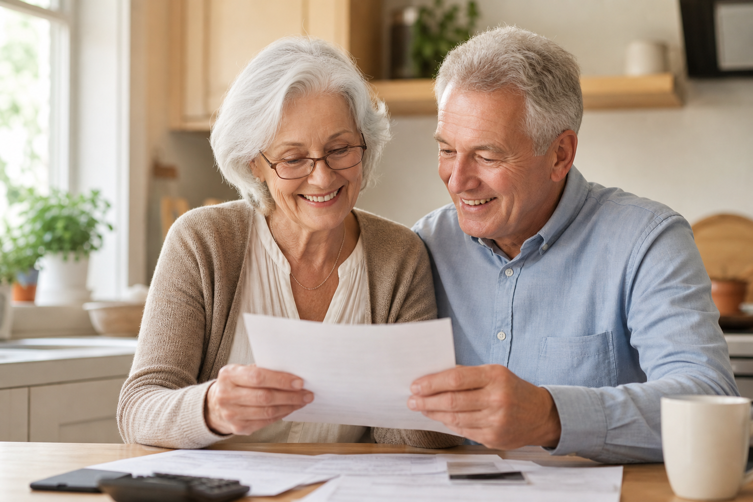 Happy senior couple reviewing their Medicare options together